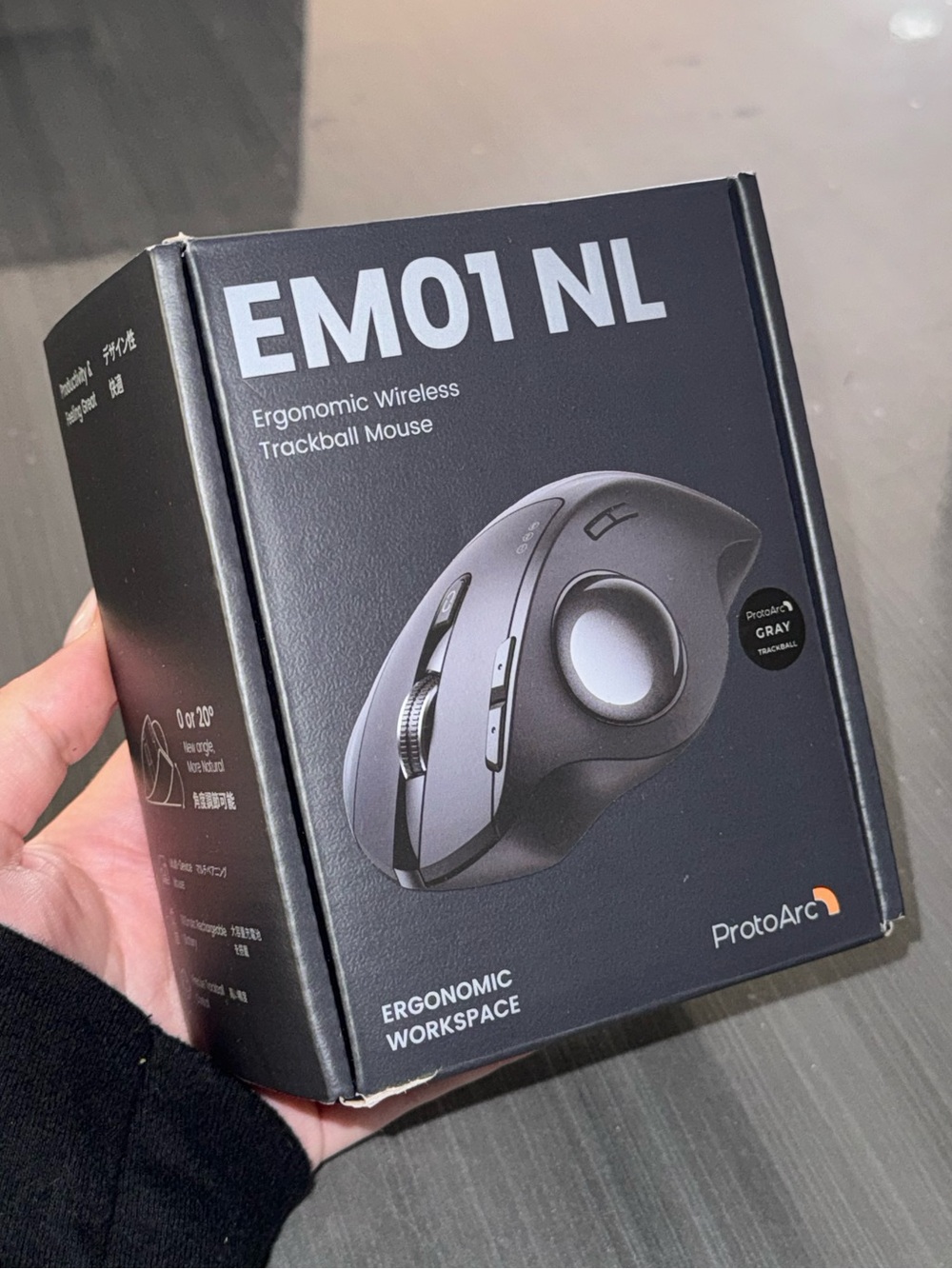 EM01 NL Ergonomic Wireless Trackball Mouse - Gray and Black